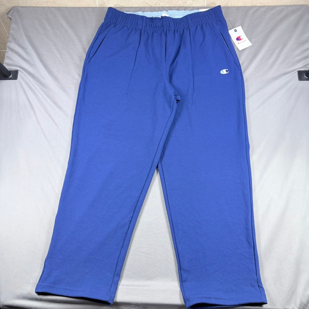 Champion Mens XXL Blue Polyester Club Sport Loose Bungee Open Bottom Sweatpants